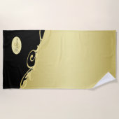 高級金ゴールド金ゴールド&ブラック、モノグラム ビーチタオル (正面)