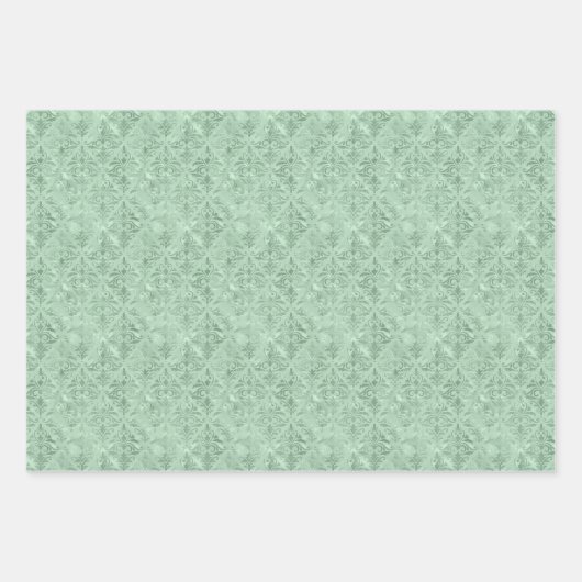 高級金ゴールド、ほこりっぽいピンク、緑のダマスクパターン ラッピングペーパーシート (正面3)