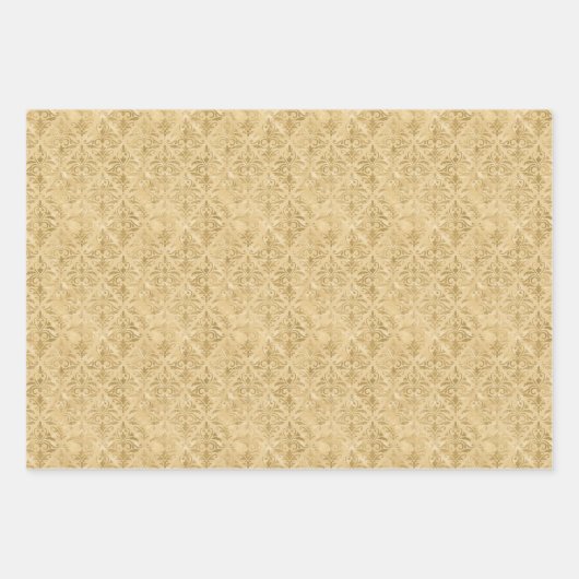 高級金ゴールド、ほこりっぽいピンク、緑のダマスクパターン ラッピングペーパーシート (正面)