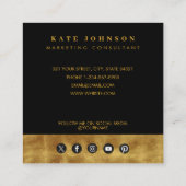 高級金ゴールド&ブラックQRコードソーシャルメディアスクエア スクエア名刺 (裏面)