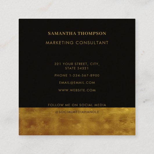 高級金ゴールド&ブラックQRコードソーシャルメディア スクエア名刺 (裏面)