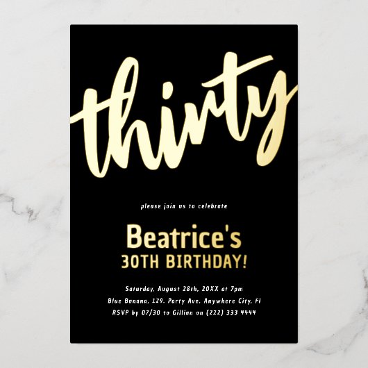 高級金ゴールド「30歳」大人の節目30歳の誕生日 箔招待状 (正面)