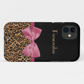 高級金ゴールドFur Leopard Print Mauve Bow With Name Case-Mate iPhoneケース (裏面(横))