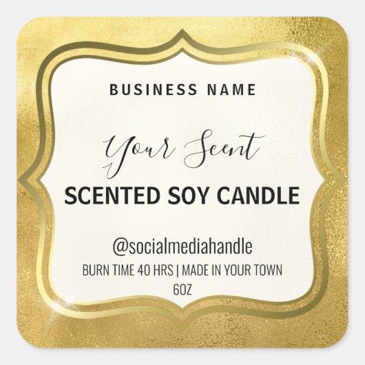 高級金ゴールドSoy Candleラベル スクエアシール (正面)