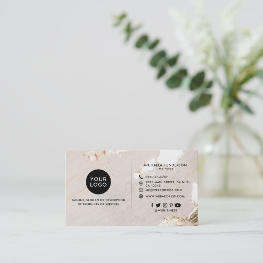 高級金モダン箔ロゴ2枚の写真ソーシャルメディア 名刺 (スタンド正面)