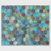 高級金属箔グリッターアクアティール(緑がかった色)ハニカム ラッピングペーパー (フラット)