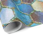 高級金属箔グリッターアクアティール(緑がかった色)ハニカム ラッピングペーパー (ロールコーナー)