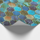 高級金属箔グリッターアクアティール(緑がかった色)ハニカム ラッピングペーパー (コーナー)