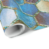 高級金属箔グリッターアクアティール(緑がかった色)ハニカム ラッピングペーパー (ロールコーナー)