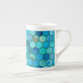 高級金属箔グリッターアクアブルーハニカム ボーンチャイナマグカップ (右)