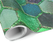 高級金属箔グリッターブルーグリーンハニカム ラッピングペーパー (ロールコーナー)