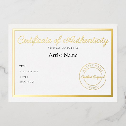 高級金属製真偽証書 箔招待状 (正面)