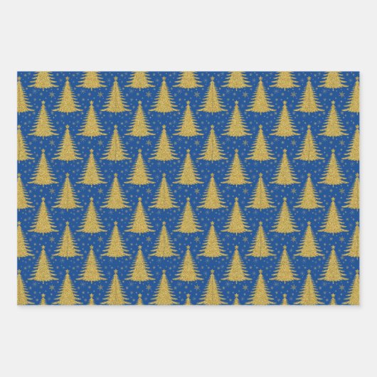 高級金属金ゴールドクリスマスツリーパターン ラッピングペーパーシート (正面3)