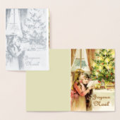 高級銀の聖降フランスの誕祭お目出とう 箔カード (ディスプレー)