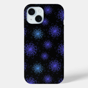 高級魔法ブルーパープルフローラブラック抽象芸術アート iPhone 15ケース