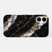 高級黒大理石ゴールドベイン携帯ケース iPhone 16ケース (裏面横)