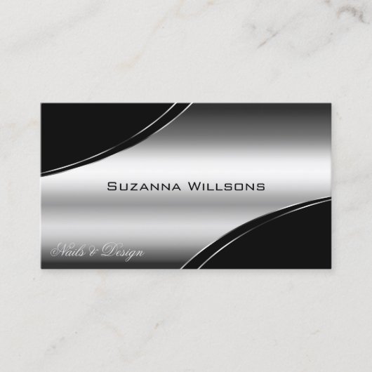 高級黒銀曲線デコールラインとQRコード 名刺 (正面)