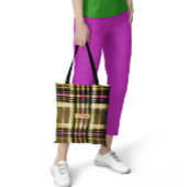 高級 オーダーメイド オリーブグリーン ゴールド ピンク チェック トートバッグ