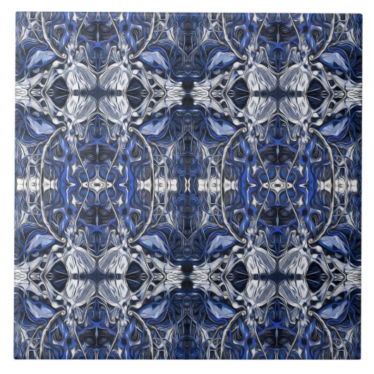 高級,ヴィンテージ,ネービーブルー,白,グレーパターン タイル (正面)