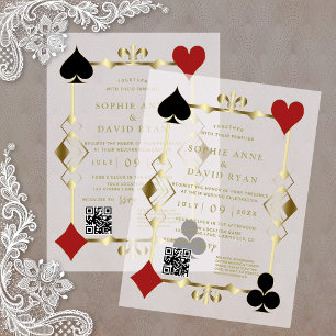 高級QRコードローアリング20sアールデコ結婚ズ ベラム紙招待状
