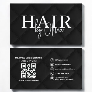 高級QRコード ヘアスタイリスト 黒キルティング生地 名刺
