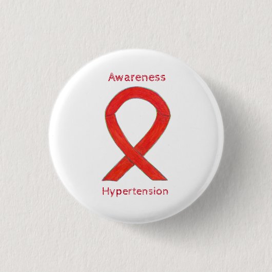 高血圧(HTN)認識度レッドリボンカスタムピン 缶バッジ (正面)