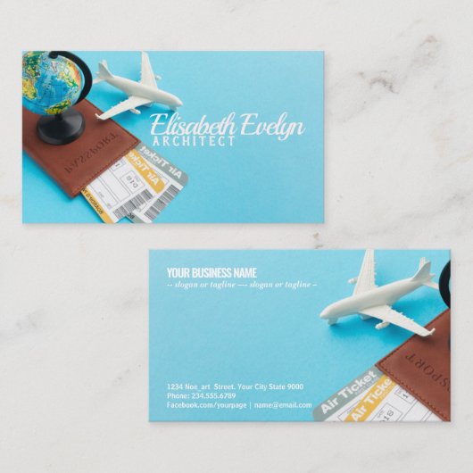 高角度のパスポートとチケット 名刺 (正面/裏面)