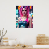 高詳細RAWカラードラマチック写真ピンクヘア ポスター (キッチン)