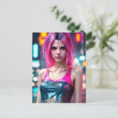 高詳細RAWカラードラマチック写真ピンクヘア ポストカード (スタンド正面)