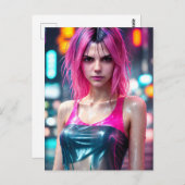 高詳細RAWカラードラマチック写真ピンクヘア ポストカード (正面/裏面)