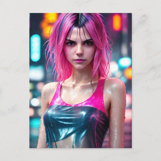 高詳細RAWカラードラマチック写真ピンクヘア ポストカード (正面)
