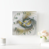 高貴で金色の抽象芸術ファンタジーフラクタルアート スクエア壁時計 (ホーム)