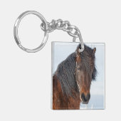 高貴なアイスランド馬の顔写真 キーホルダー (正面左)