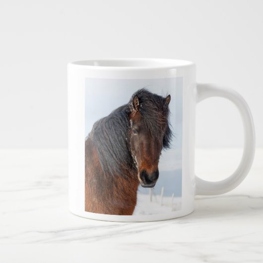 高貴なアイスランド馬の顔写真 ジャンボコーヒーマグカップ (右)