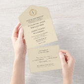 高貴なオールドマネークレスト - 象牙色と金の結婚式 オールインワン招待状 (貼ってはがせる)
