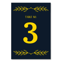 高貴なコントラスト ミッドナイトブルー & ゴールド フラワーリング テーブルナンバー