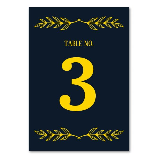 高貴なコントラスト ミッドナイトブルー & ゴールド フラワーリング テーブルナンバー (正面)