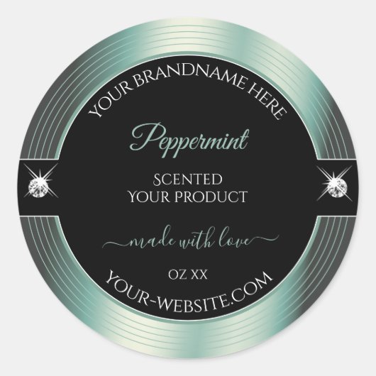 高貴なブラック アイシー ティール シャイニー ブリリアント 製品ラベル ラウンドシール (正面)