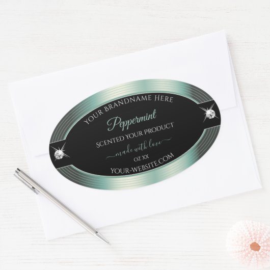 高貴なブラック アイシー ティール シャイニー ブリリアント 製品ラベル 楕円形シール (封筒)