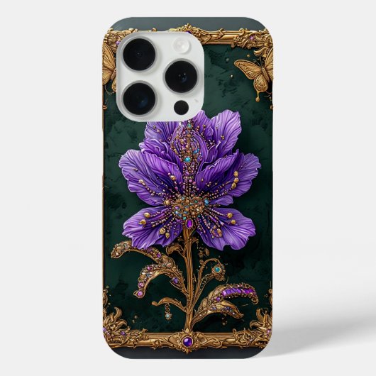高貴な紫の花のジュエル装飾 Case-Mate iPhoneケース (裏面)