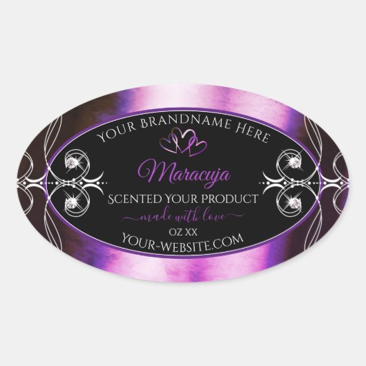高貴な紫色の黒い製品ラベル輝くダイヤモンド 楕円形シール (正面)