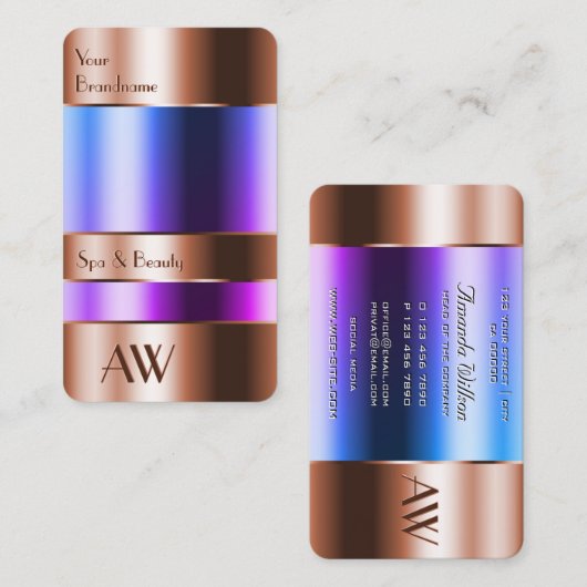 高貴な銅ガラスは青色の液体を見ることができるイニシャル 名刺 (正面/裏面)