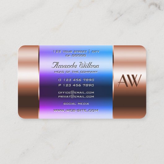 高貴な銅ガラスは青色の液体を見ることができるイニシャル 名刺 (裏面)