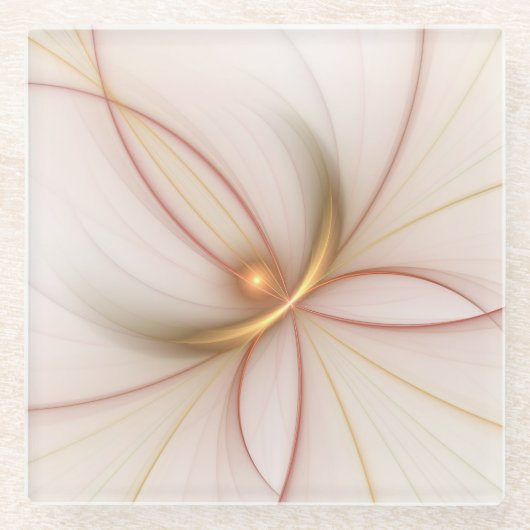 高貴な銅及び金ゴールド抽象芸術モダンフラクタルアート ガラスコースター (正面)