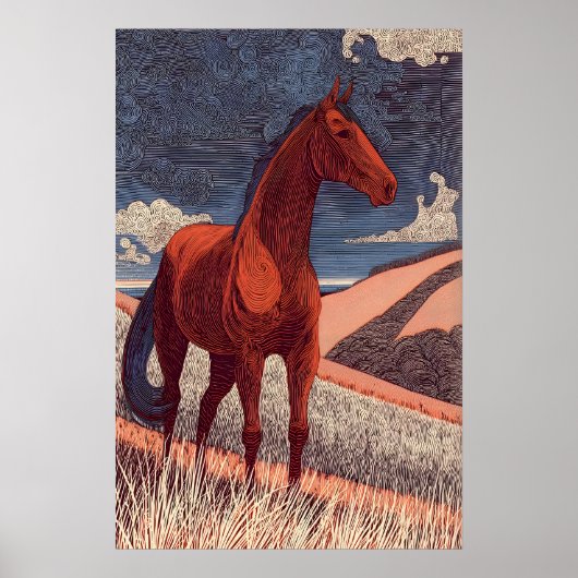 高貴な馬の線画、横顔の馬 ポスター (正面)