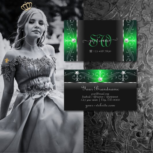 高貴な黒と緑の四角い宝石モノグラム 名刺