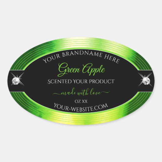 高貴な黒の丸緑のブリリアントプロダクトラベル 楕円形シール (正面)