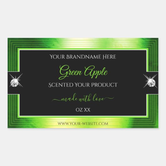 高貴な黒の丸緑のブリリアントプロダクトラベル 長方形シール (正面)