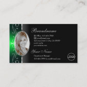 高貴な黒の緑の四角い宝石のロゴと写真 名刺 (裏面)