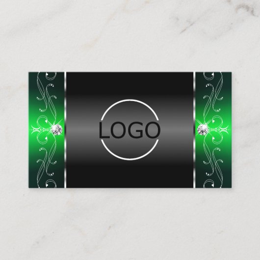 高貴な黒の緑の四角い宝石のロゴと写真 名刺 (正面)